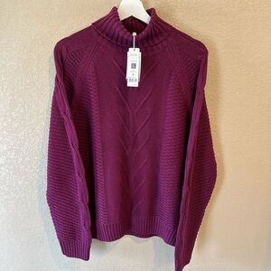 Women's NWT Charlie Paige Purple Cable-knit Turtleneck Tunic Sweater Size S